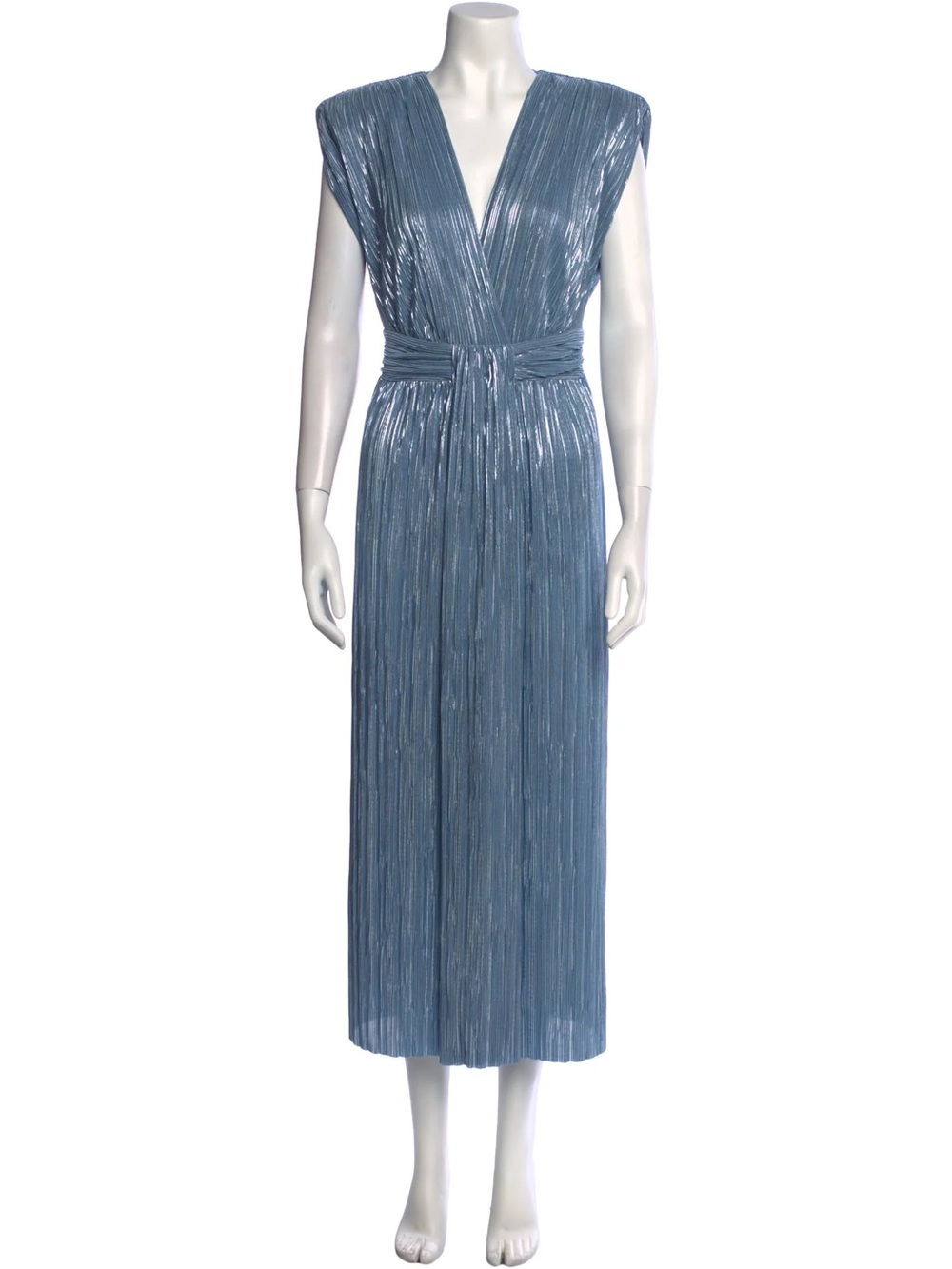 Sabina Musayev Light Blue Metallic Pleated Midi Dress